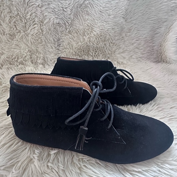 Ulla Johnson Adelaide Black Suede Lace Up Fringe Moccasin Booties Size 35 - Picture 7 of 12